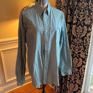 Ralph Lauren Polo Men's green blue pink plaid button down blue tag shirt L
